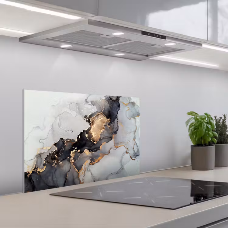 Spatscherm keuken - Zwart - Marmer - Luxe - Goud — 5
