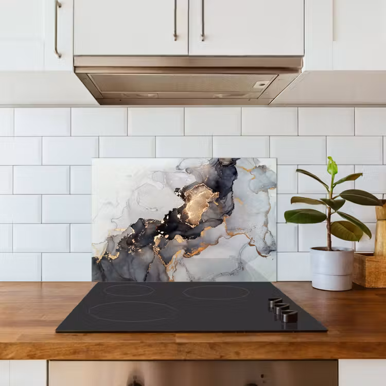 Spatscherm keuken - Zwart - Marmer - Luxe - Goud — 6