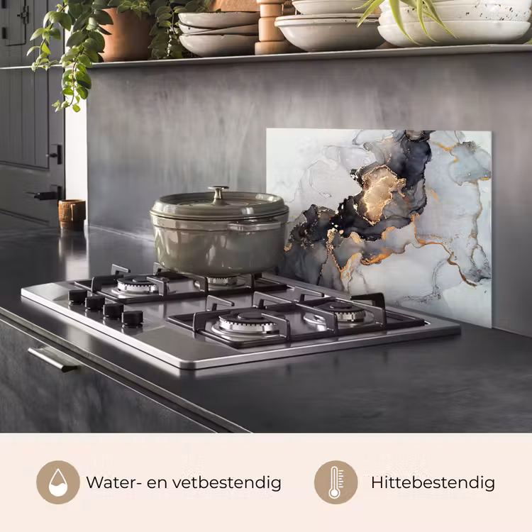 Spatscherm keuken - Zwart - Marmer - Luxe - Goud — 7