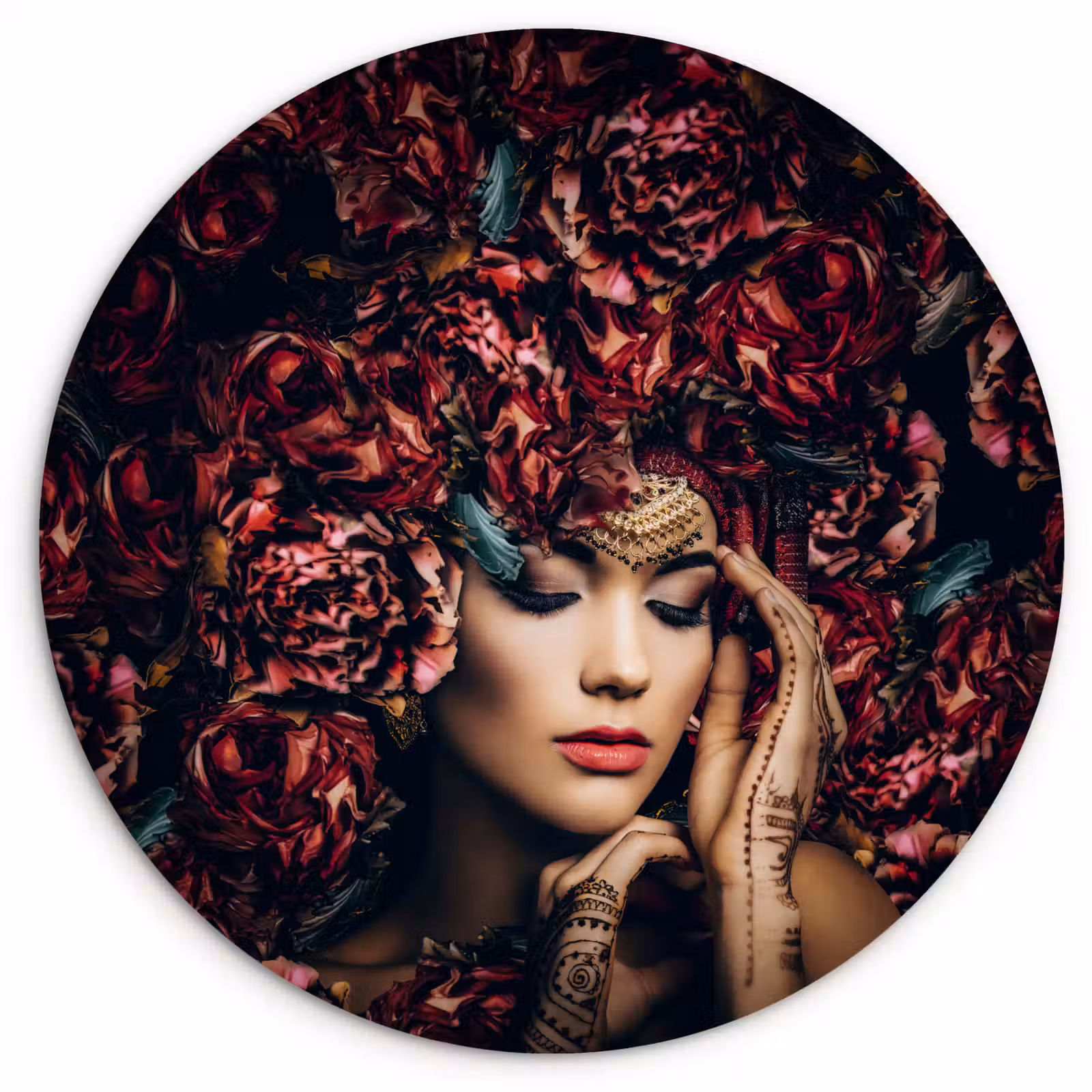 Muurcirkel - Vrouw - Bloemen - Henna - Portret — 1