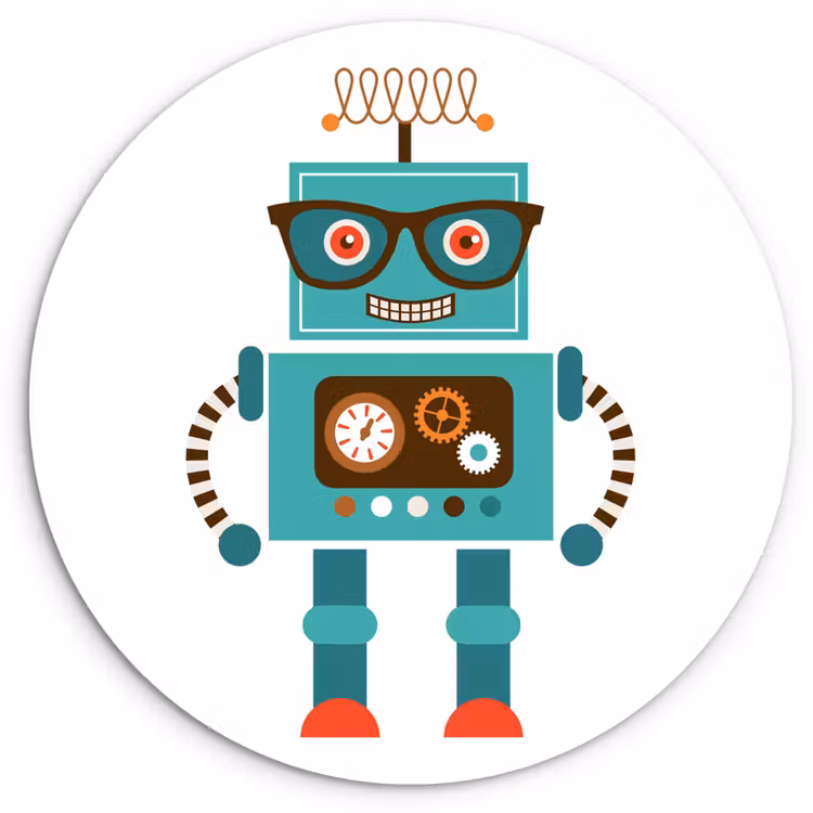 Muurcirkel - Robot - Bril - Tandwielen - Gezicht - Jongens - Kids — 1