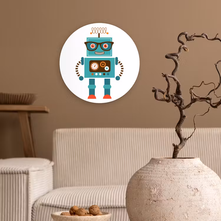 Muurcirkel - Robot - Bril - Tandwielen - Gezicht - Jongens - Kids — 2