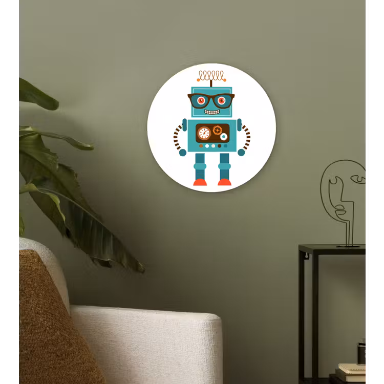 Muurcirkel - Robot - Bril - Tandwielen - Gezicht - Jongens - Kids — 3