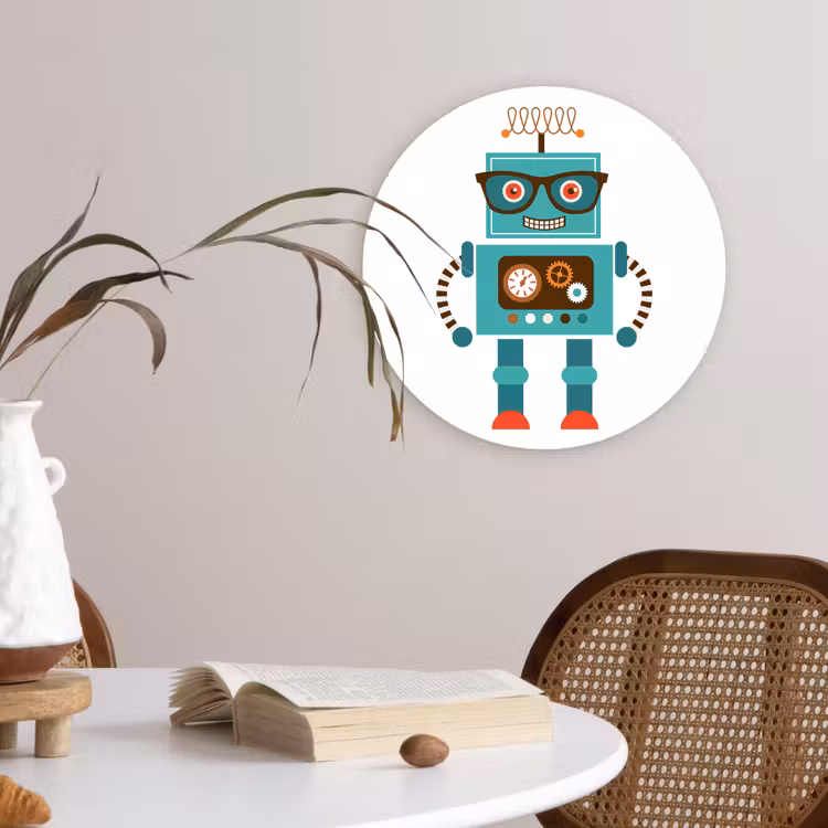 Muurcirkel - Robot - Bril - Tandwielen - Gezicht - Jongens - Kids — 4