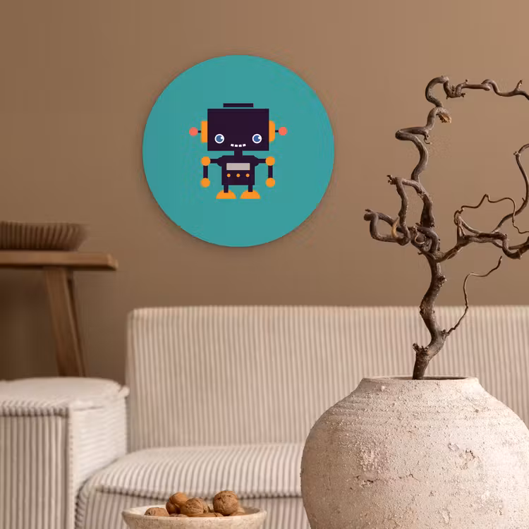 Muurcirkel - Robot - Gezicht - Antenne - Blauw - Jongens — 2