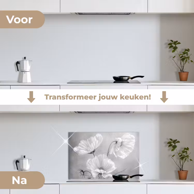 Spatscherm keuken - Stilleven - Bloemen - Zwart wit - Klaproos - Botanisch — 3