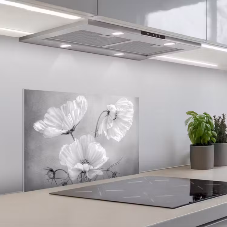 Spatscherm keuken - Stilleven - Bloemen - Zwart wit - Klaproos - Botanisch — 5