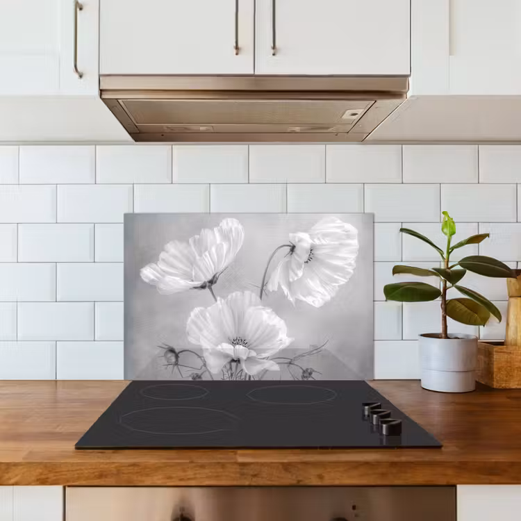 Spatscherm keuken - Stilleven - Bloemen - Zwart wit - Klaproos - Botanisch — 6