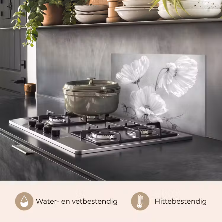 Spatscherm keuken - Stilleven - Bloemen - Zwart wit - Klaproos - Botanisch — 7