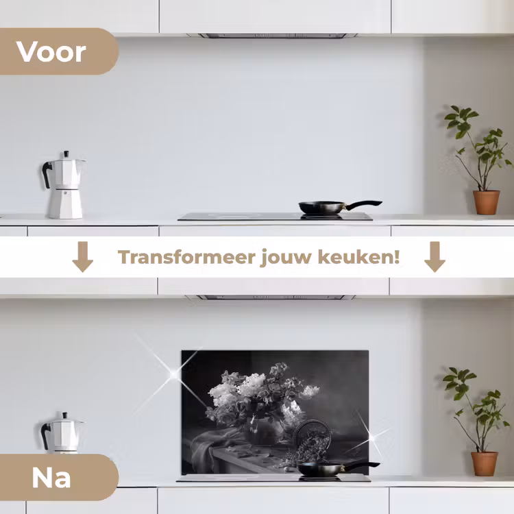Spatscherm keuken - Stilleven - Kersen - Zwart - Wit — 3