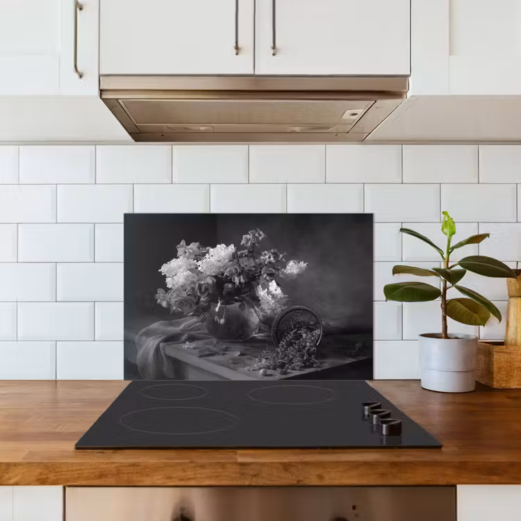 Spatscherm keuken - Stilleven - Kersen - Zwart - Wit — 6