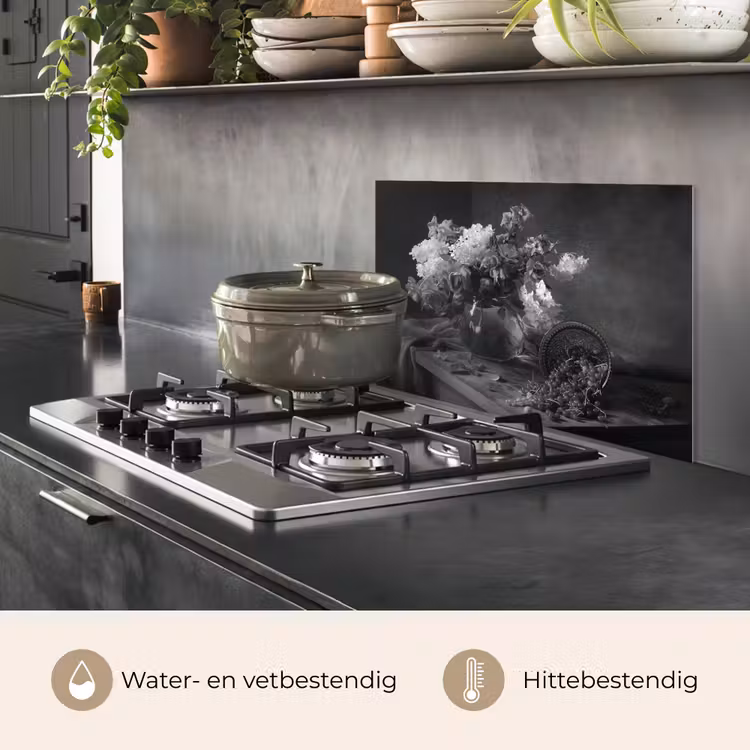 Spatscherm keuken - Stilleven - Kersen - Zwart - Wit — 7