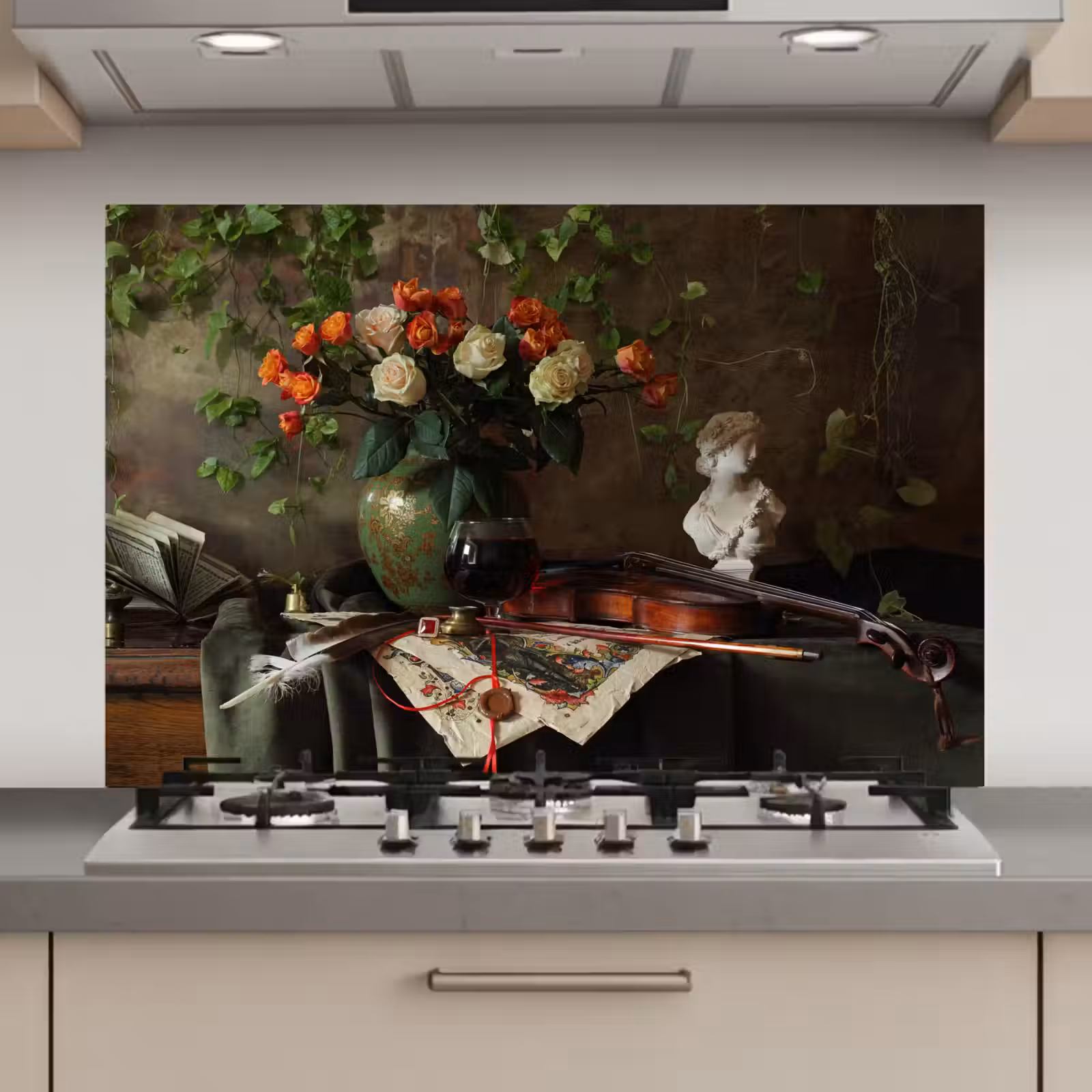 Spatscherm keuken - Bloemen - Viool - Stilleven — 1