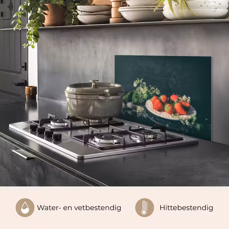 Spatscherm keuken - Aardbeien - Schilderij - Stilleven - Bloemen - Ei - Bord — 7