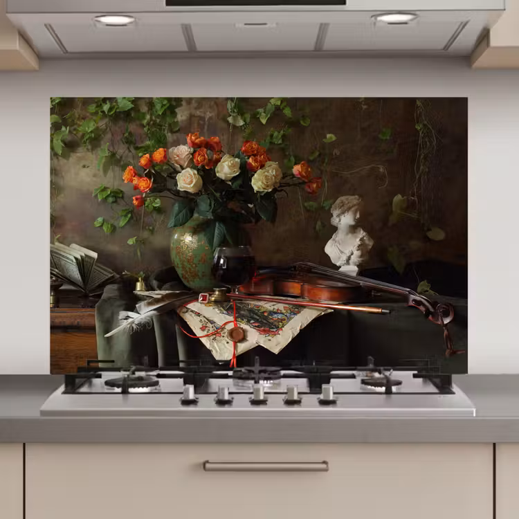 Spatscherm keuken - Bloemen - Viool - Stilleven — 1