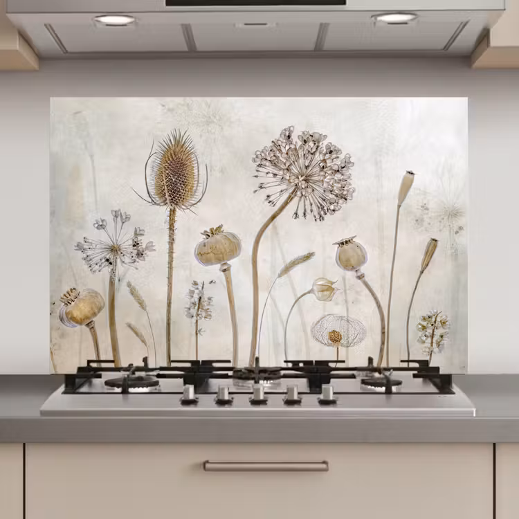 Spatscherm keuken - Bloemen - Waterverf - Stilleven - Bruin - Vintage — 1
