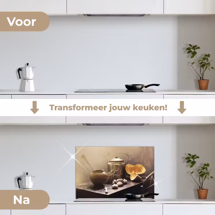 Spatscherm keuken - Stilleven - Pompoen - Knoflook - Pan - Tafel — 3