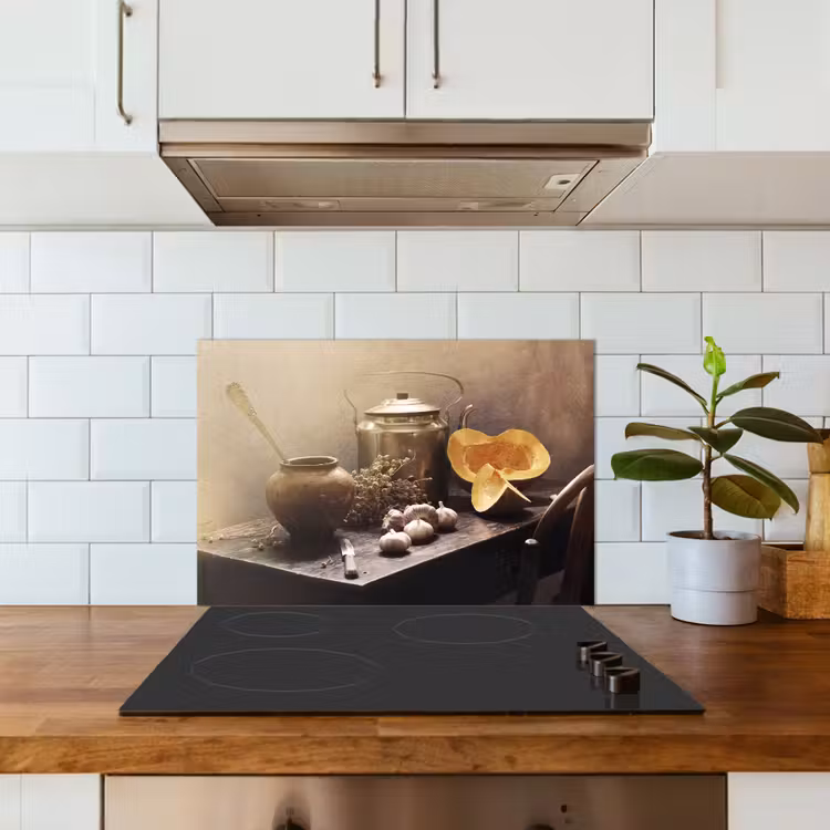 Spatscherm keuken - Stilleven - Pompoen - Knoflook - Pan - Tafel — 6