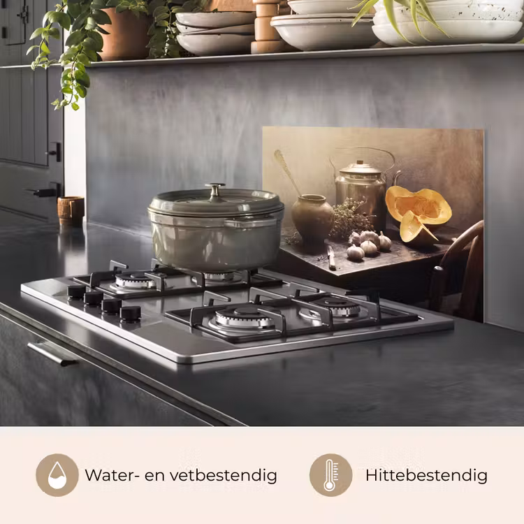 Spatscherm keuken - Stilleven - Pompoen - Knoflook - Pan - Tafel — 7