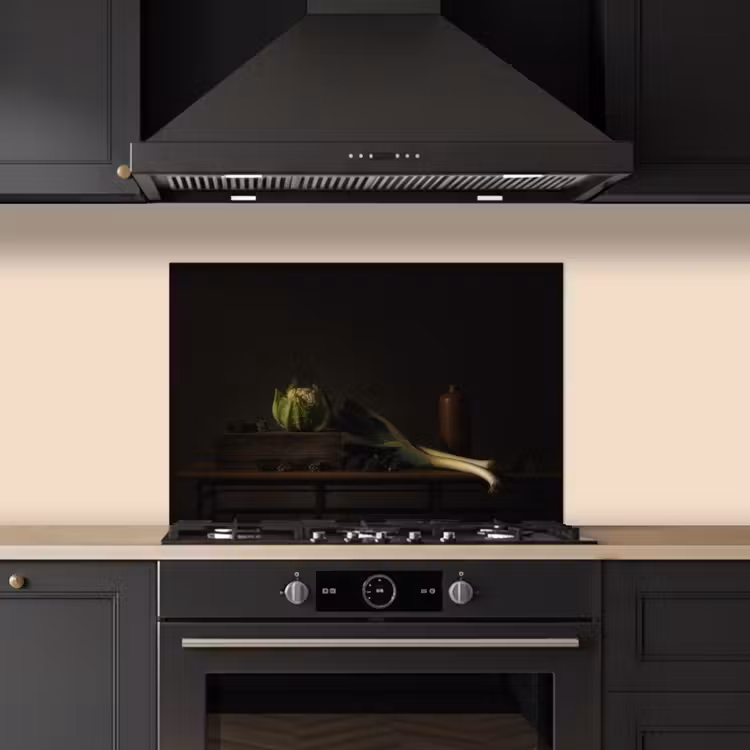 Spatscherm keuken - Stilleven - Tafel - Schilderij - Groenten - Prei - Bloemkool - Kunst — 2
