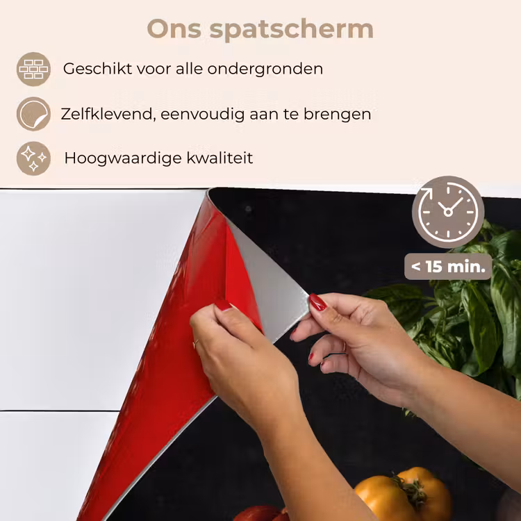 Spatscherm keuken - Stilleven - Tomaten - Basilicum - Schilderij - Groente - Zwart — 4