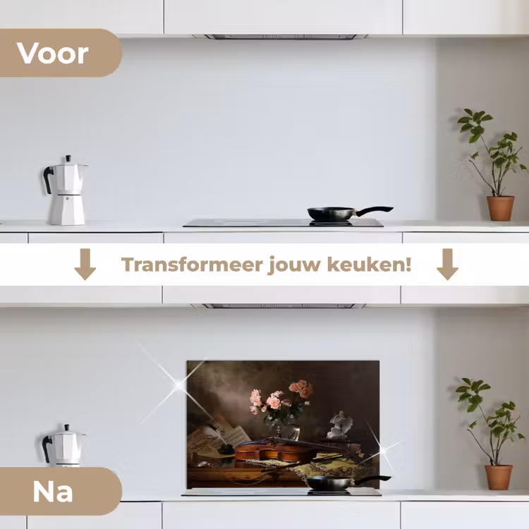Spatscherm keuken - Viool - Rozen - Roze - Bloemen - Stilleven — 3
