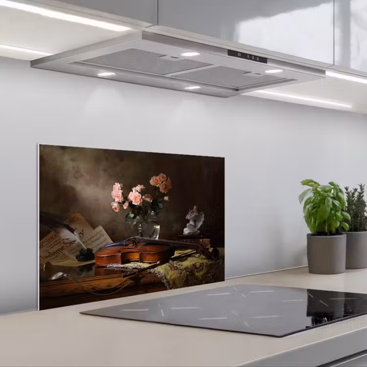 Spatscherm keuken - Viool - Rozen - Roze - Bloemen - Stilleven — 5