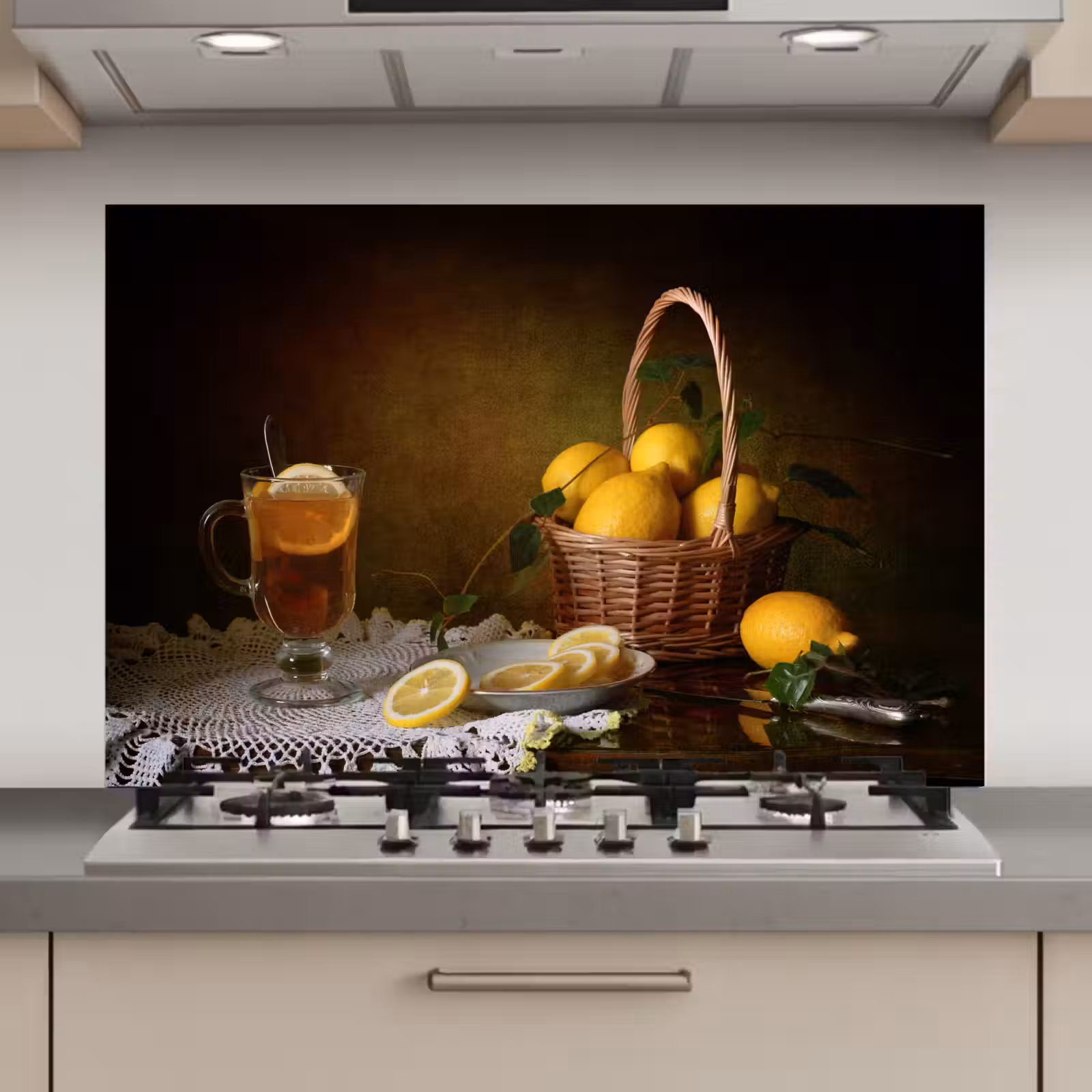 Spatscherm keuken - Stilleven - Thee - Citroen - Schilderij - Kunst — 1