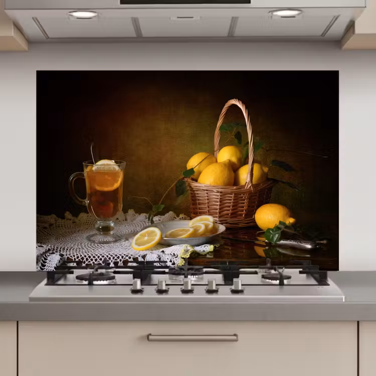 Spatscherm keuken - Stilleven - Thee - Citroen - Schilderij - Kunst — 1