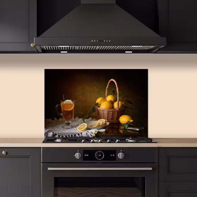 Spatscherm keuken - Stilleven - Thee - Citroen - Schilderij - Kunst — 2