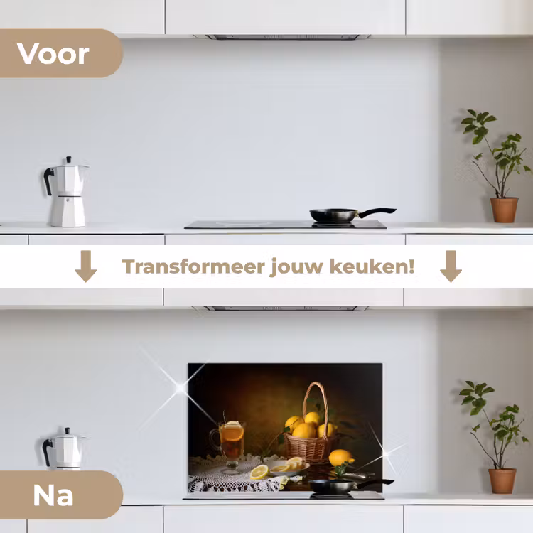 Spatscherm keuken - Stilleven - Thee - Citroen - Schilderij - Kunst — 3
