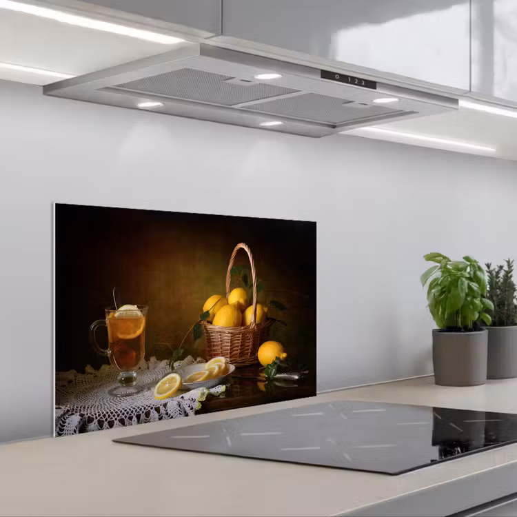 Spatscherm keuken - Stilleven - Thee - Citroen - Schilderij - Kunst — 5