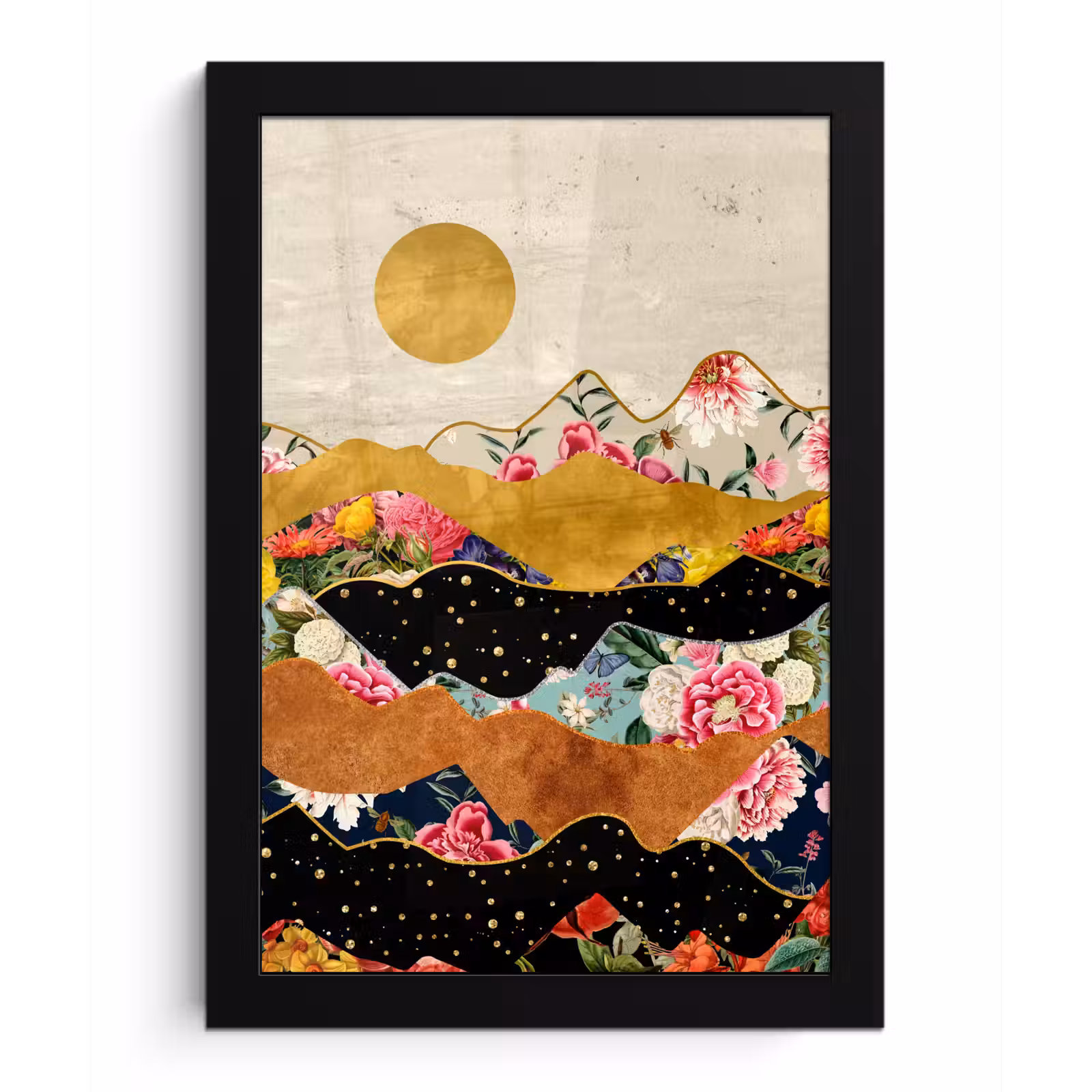 Poster met lijst - Goud - Bloemen - Print - Abstract - Landschap - Patronen — 1