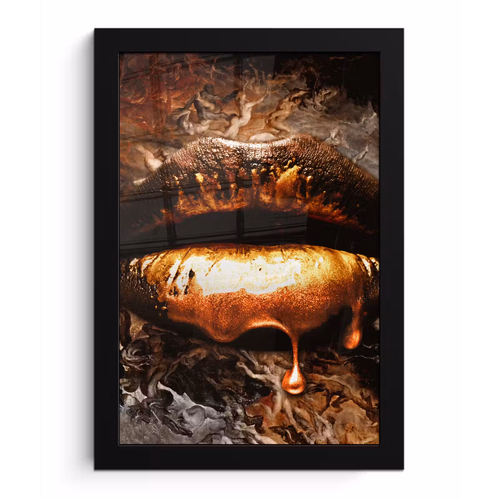 Poster met lijst - Goud - Lippen - Kunst - Goud - Luxe - Abstract — 1