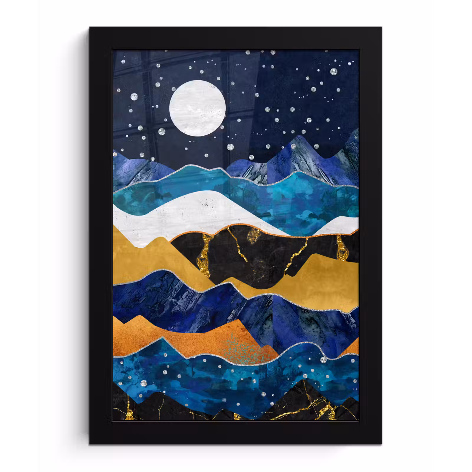 Poster met lijst - Nacht - Goud - Marmer - Abstract - Landschap - Berg — 1