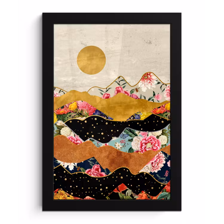Poster met lijst - Goud - Bloemen - Print - Abstract - Landschap - Patronen — 1