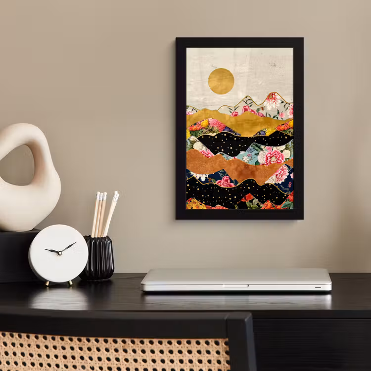 Poster met lijst - Goud - Bloemen - Print - Abstract - Landschap - Patronen — 2