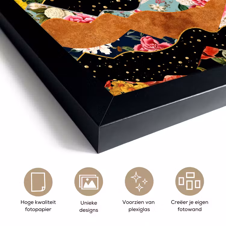 Poster met lijst - Goud - Bloemen - Print - Abstract - Landschap - Patronen — 6