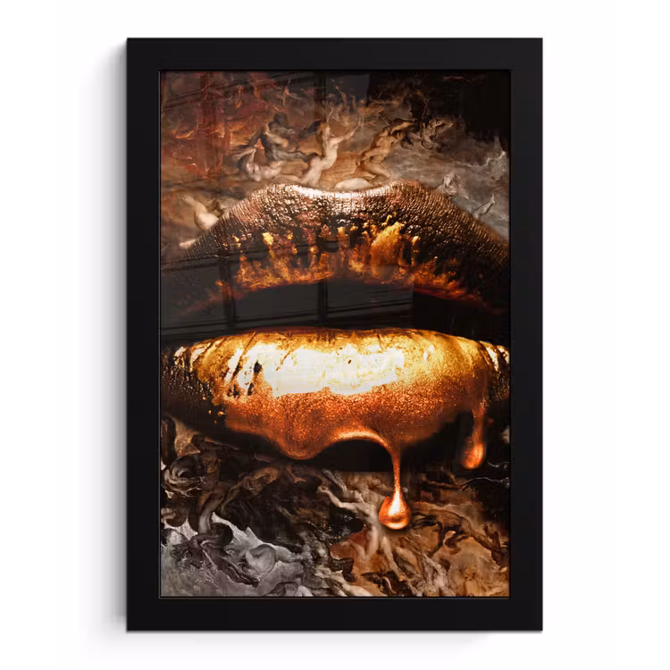 Poster met lijst - Goud - Lippen - Kunst - Goud - Luxe - Abstract — 1