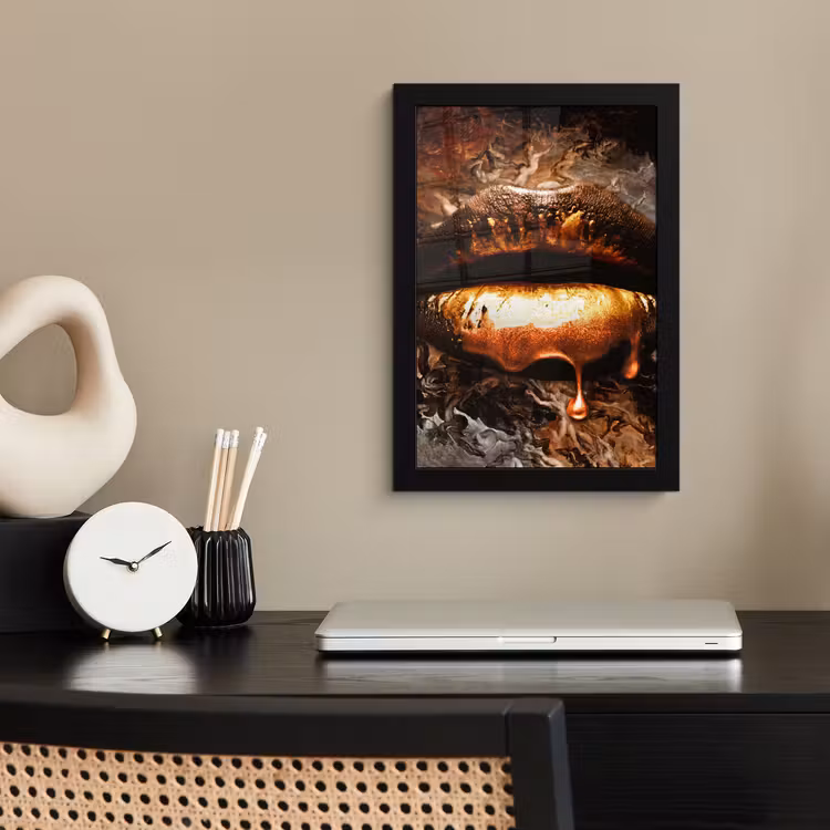 Poster met lijst - Goud - Lippen - Kunst - Goud - Luxe - Abstract — 2