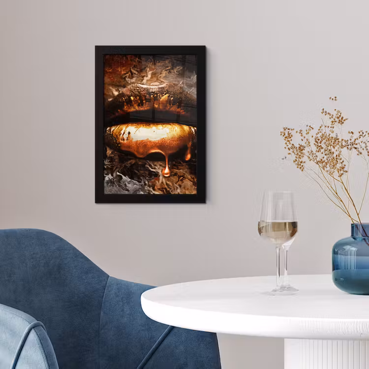 Poster met lijst - Goud - Lippen - Kunst - Goud - Luxe - Abstract — 4