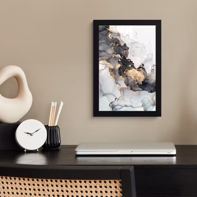 Poster met lijst - Marmer - Zwart - Wit - Goud - Luxe - Abstract — 2