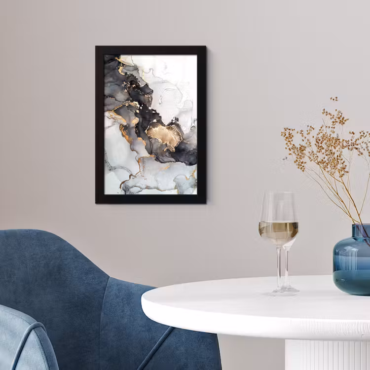 Poster met lijst - Marmer - Zwart - Wit - Goud - Luxe - Abstract — 4