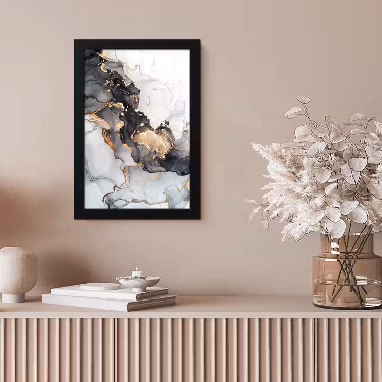 Poster met lijst - Marmer - Zwart - Wit - Goud - Luxe - Abstract — 5