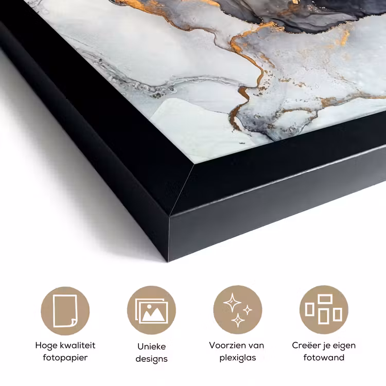 Poster met lijst - Marmer - Zwart - Wit - Goud - Luxe - Abstract — 6
