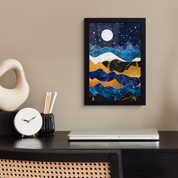 Poster met lijst - Nacht - Goud - Marmer - Abstract - Landschap - Berg — 2