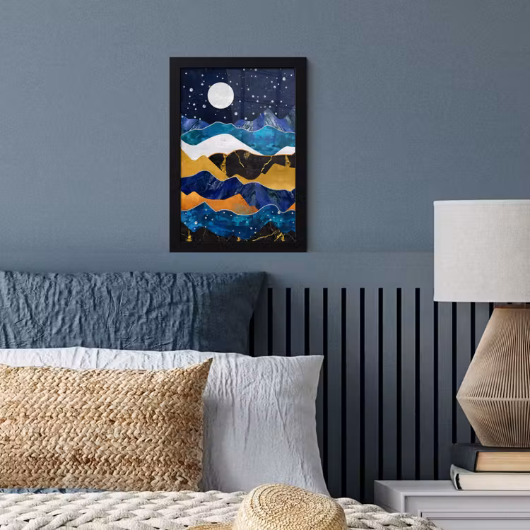 Poster met lijst - Nacht - Goud - Marmer - Abstract - Landschap - Berg — 3