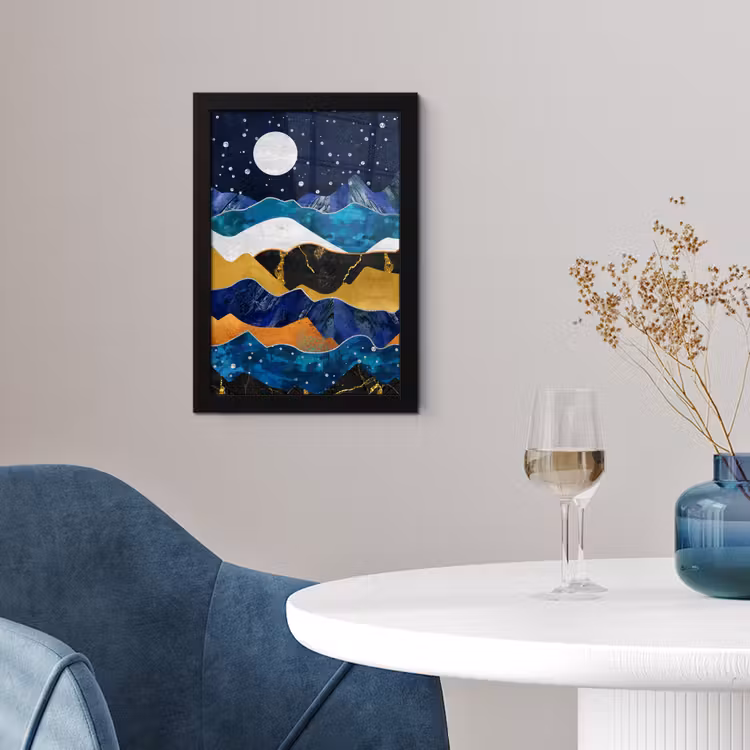Poster met lijst - Nacht - Goud - Marmer - Abstract - Landschap - Berg — 4