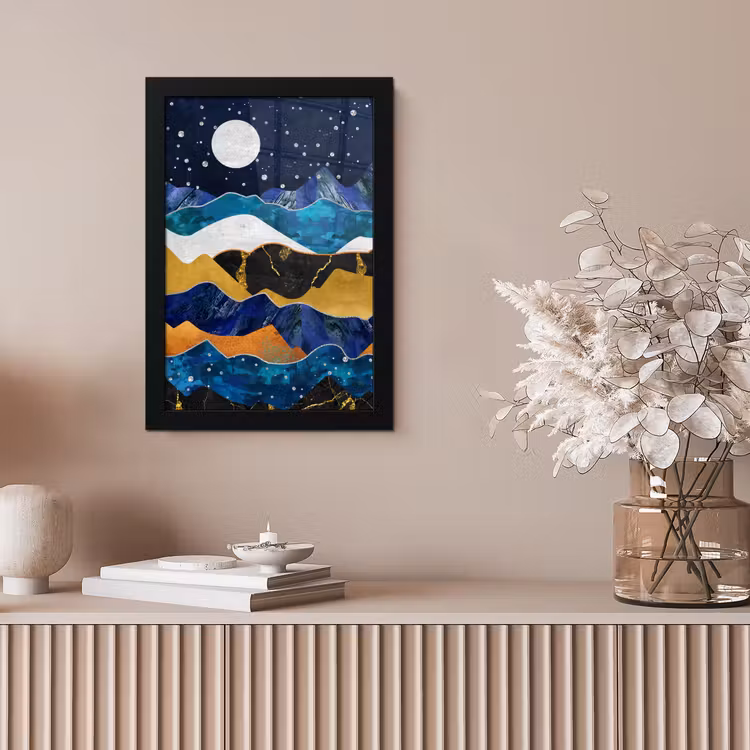 Poster met lijst - Nacht - Goud - Marmer - Abstract - Landschap - Berg — 5