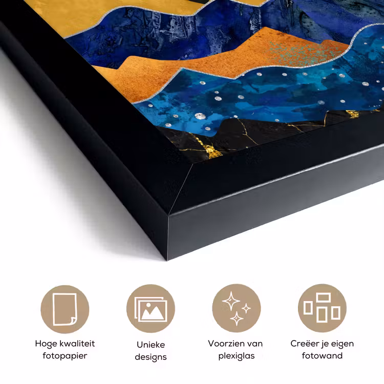 Poster met lijst - Nacht - Goud - Marmer - Abstract - Landschap - Berg — 6